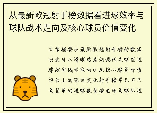 从最新欧冠射手榜数据看进球效率与球队战术走向及核心球员价值变化
